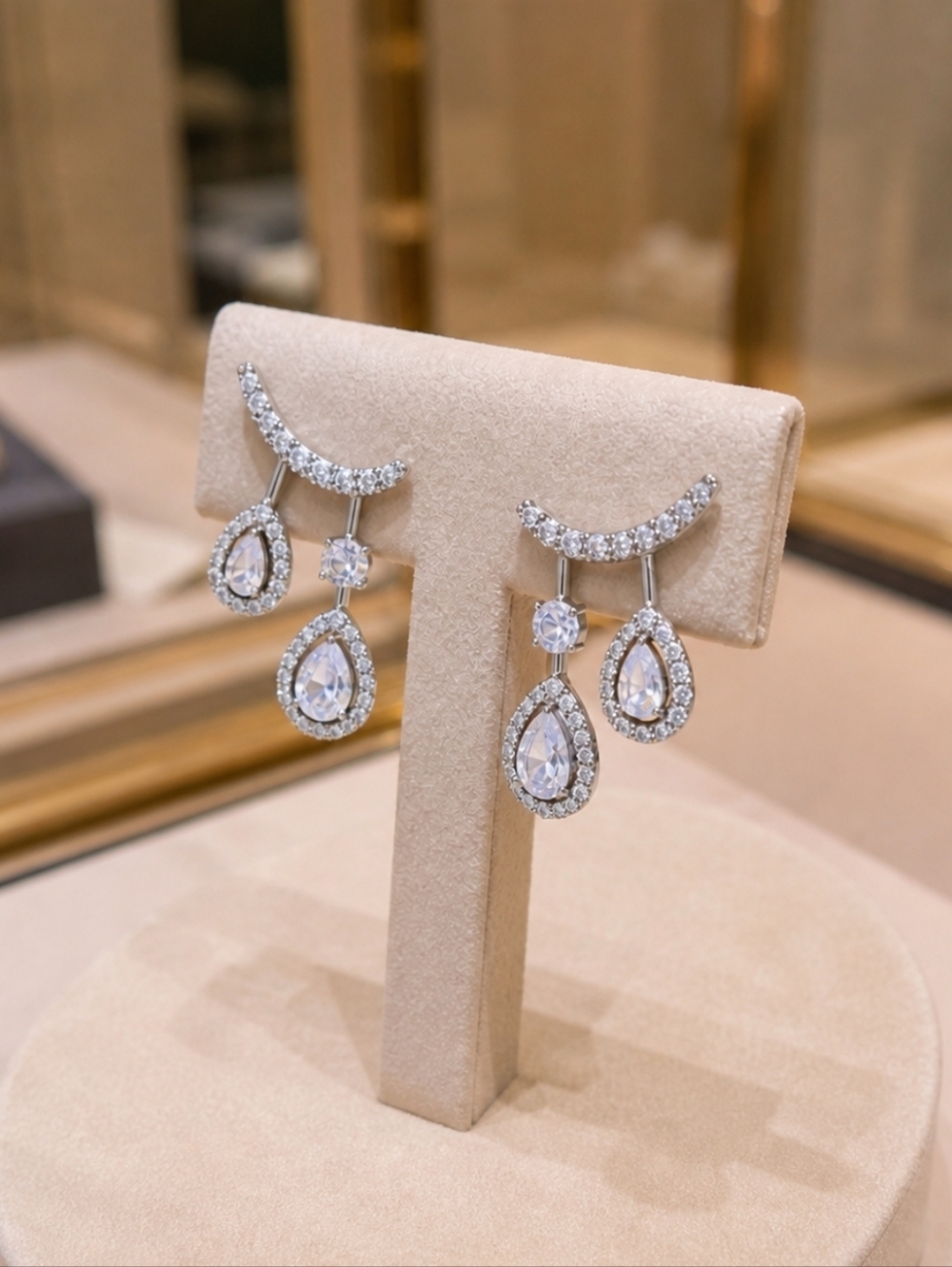 Silver Teardrop Crystal Dangle Earrings - Silver - Picture 12 of 12